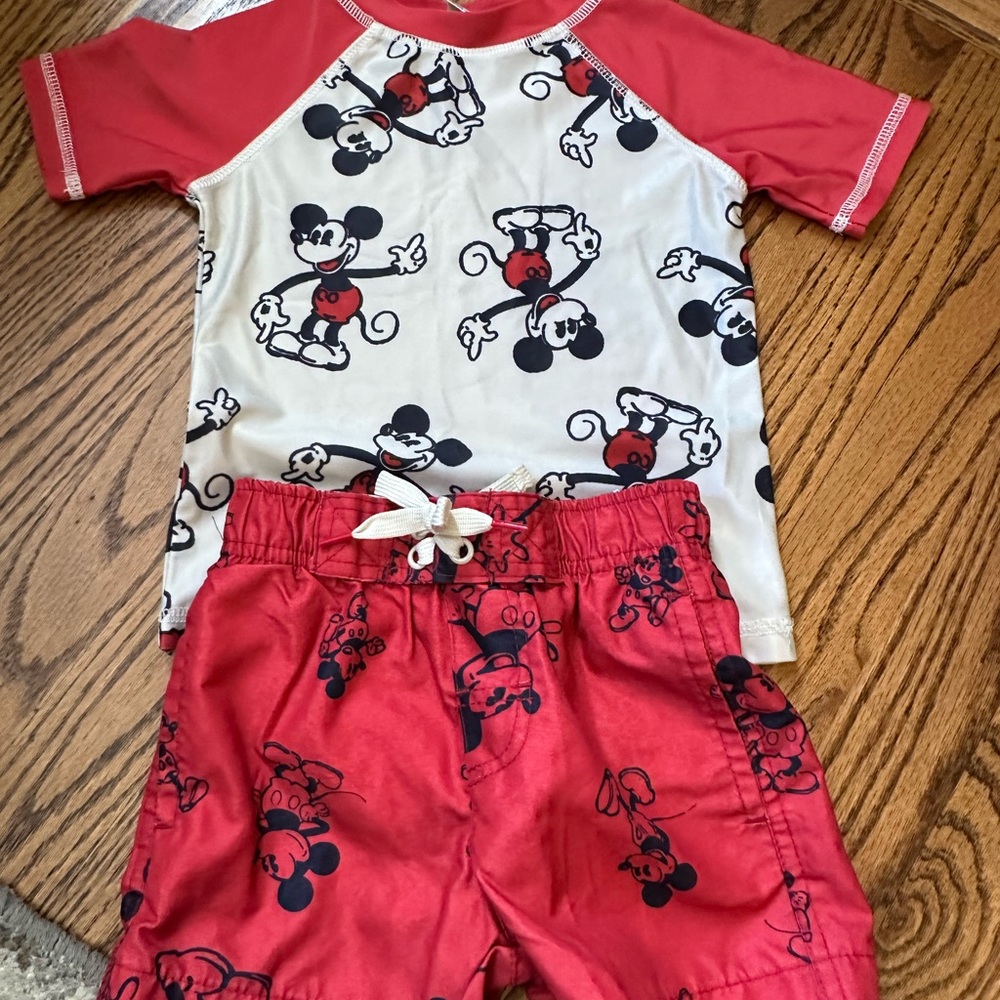 Mickey Mouse Red Kids Swim Rashguard Set
